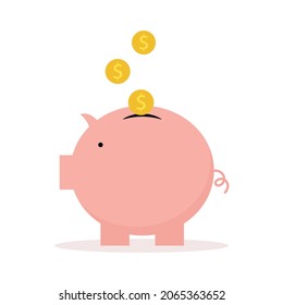 Pink piggy bank icon and dollar coin icon put into piggy bank Simple and modern design used For an illustration of investment idea websites. vector isolated on a white background