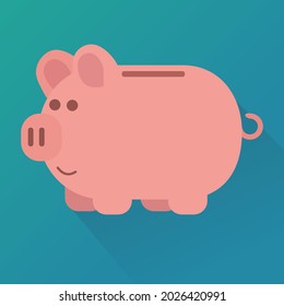 Pink piggy bank isolated on a blue background (flat design)