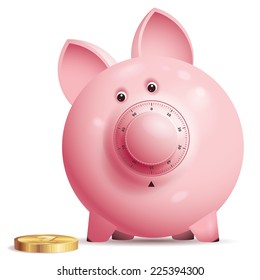 Pink piggy bank with lock. Eps10. Transparency used. CMYK. Organized by layers. Global colors. Gradients used.