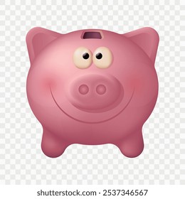 Pink piggy bank on a transparent background. Realistic vector illustration