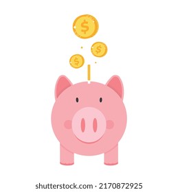 Pink piggy bank saving money for savings.