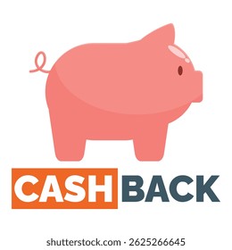 Pink piggy bank standing near cashback writing promoting saving money and smart shopping