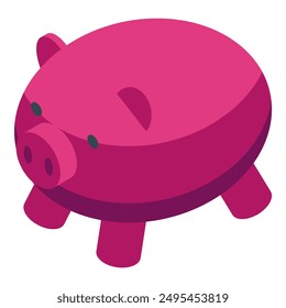 Pink piggy bank standing on white background representing saving money and personal finances