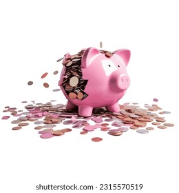 The pink piggy bank that was smashed it broke. And many gold coins fell out.