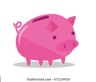 Pink piggy bank vector flat design illustration isolated on white background.