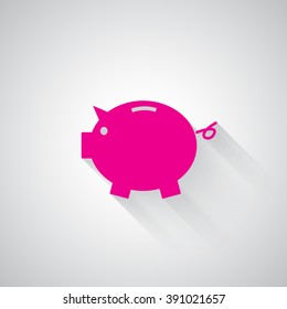 Pink Piggy Bank web icon on light grey background
