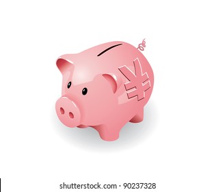 Pink piggy bank with yuan sign