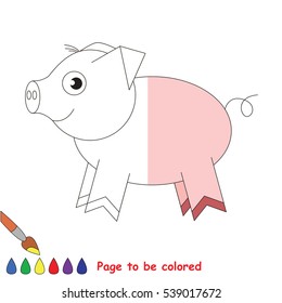 Pink Piggy to be colored, the coloring book to educate preschool kids with easy kid educational gaming and primary education of simple game level, colorless half to be colored by sample half.
