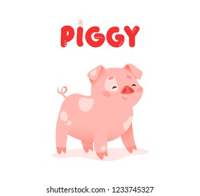 Pink piggy. Funny pig isolated on white background