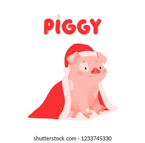 Pink piggy. Funny pig isolated on white background