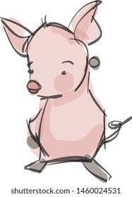 Pink piggy, vector art, children's illustration. 