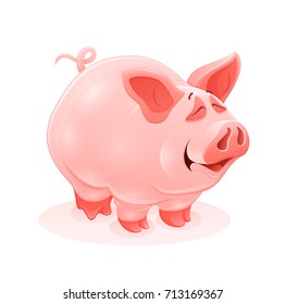 Pink piggy young cartoon animal, isolated white background. Eps10 vector illustration.