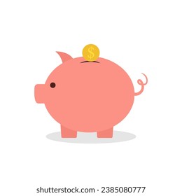 Pink Piggybank and dollar coin Flat vector artwork