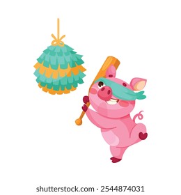 Pink Piglet Personagem Beat Pinata Brinquedo com Ilustração de Vetor de Morcego