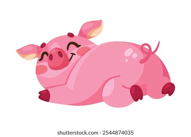 Pink Piglet Character in Lying Pose Vector Illustration