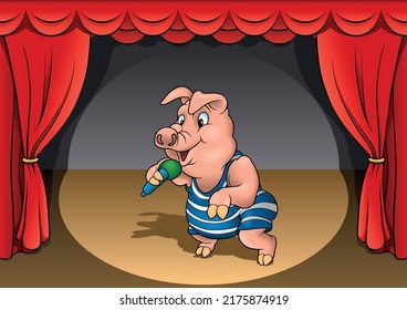 Pink Piglet Holding Microphone Singing Colored Stock Vector (Royalty ...