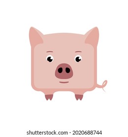 Pink piglet square vector icon. Pig symbol
