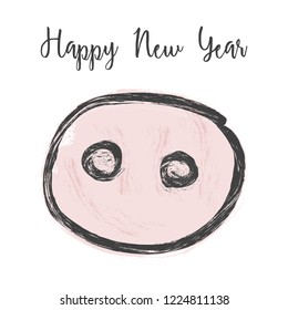 Pink piglet vector fun cartoon illustration symbol of happy new year 2019. Abstract pig print painting design