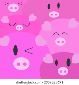 Pink piglets, cute background, design, cover, cartoon piglets.