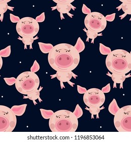 Pink pigs on a blue background. Suitable for cloth, holiday, Wallpaper, background, paper.