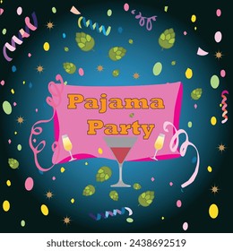 Pink pillow on a festive background with the text pajama party