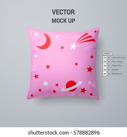 Pink Pillow with Space Pattern Isolated on White Background