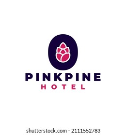 pink pine cone letter O zero logo. Vector illustration