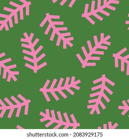 Pink pine tree branches. Christmas vector pattern
