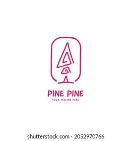 Pink pine tree forest logo icon template in doodle style