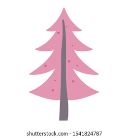 pink pine tree hearts love decoration on white background vector illustration