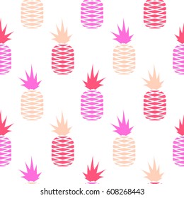 Pink pineapple seamless fruit pattern. Ananas vector texture design for fabric and apparel.