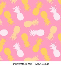 Rosa Ananas-Silhouette-Muster. Trendy minimalistische handgezeichnete Vektorillustration Muster Design. Gelbe Ananas auf rosafarbenem Hintergrund. Wiederholen des digitalen Musters. Sommerliche und exotische Früchte.