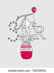 Pink Pineapple Slogan Vector