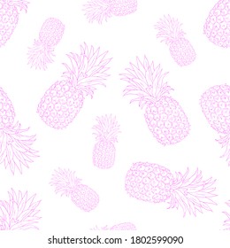 Pink pineapples fruit are isolated on a white background. Vector illustration. Seamless pattern for design