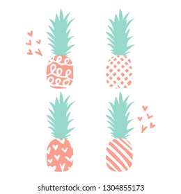Pink pinepple set on white backgroung vector illustration 