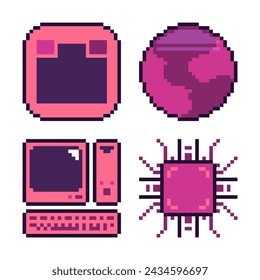 Icono de arte de píxel rosa Mini Set, Internet y conexiones