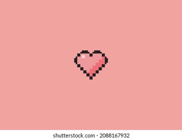 Pink Pixel Heart Design. Vector Shape Isolated On Pink Background. Realistic Shade Colors. Vector EPS 10