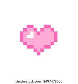 Pink pixel heart icon. Clipart image isolated on white background