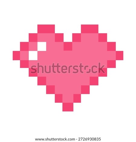 Pink Pixel Heart Icon Isolated on White Background – Cute Love Symbol in Retro Pixel Art Style for Valentine’s Day, Games, Stickers, UI, App Icons and Romantic Design.