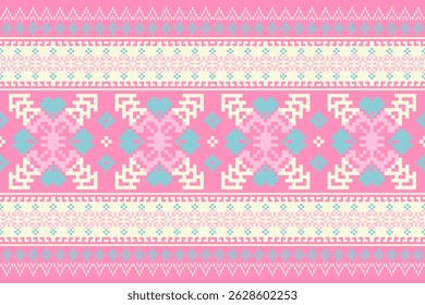 Pink Pixelated Ethnic Textile Border
