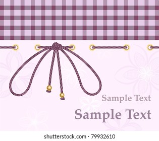 pink plaid background with a cord tied bow.