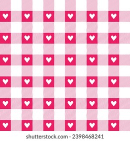 Pink plaid pattern with heart background. plaid pattern background. plaid background. Seamless pattern. for backdrop, decoration, gift wrapping, gingham tablecloth, blanket, tartan.