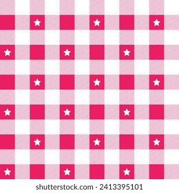 Pink plaid pattern with star background. plaid pattern background. plaid background. Seamless pattern. for backdrop, decoration, gift wrapping, gingham tablecloth, blanket, tartan.