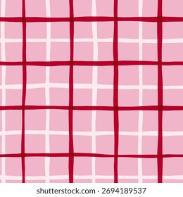 Pink plaid seamless pattern. Cute checked vector print.
