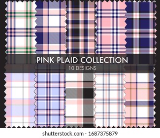 Pink Plaid, tartan seamless pattern collection includes 10 designs suitable for fashion textiles and graphics