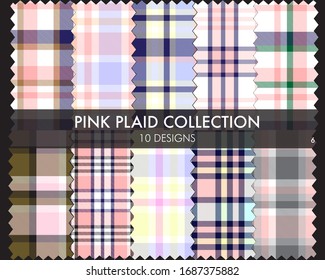 Pink Plaid, tartan seamless pattern collection includes 10 designs suitable for fashion textiles and graphics