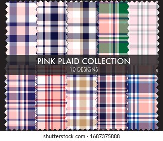 Pink Plaid, tartan seamless pattern collection includes 10 designs suitable for fashion textiles and graphics