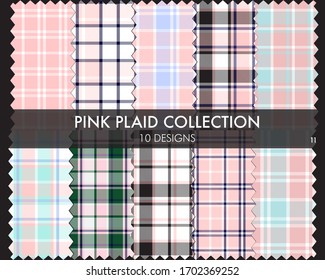 Pink Plaid, tartan seamless pattern collection includes 10 designs suitable for fashion textiles and graphics