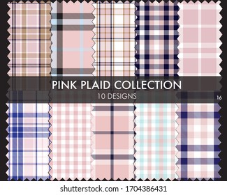 Pink Plaid, tartan seamless pattern collection includes 10 designs suitable for fashion textiles and graphics