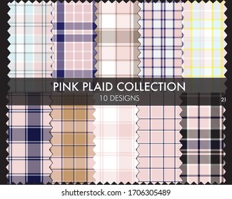 Pink Plaid, tartan seamless pattern collection includes 10 designs suitable for fashion textiles and graphics